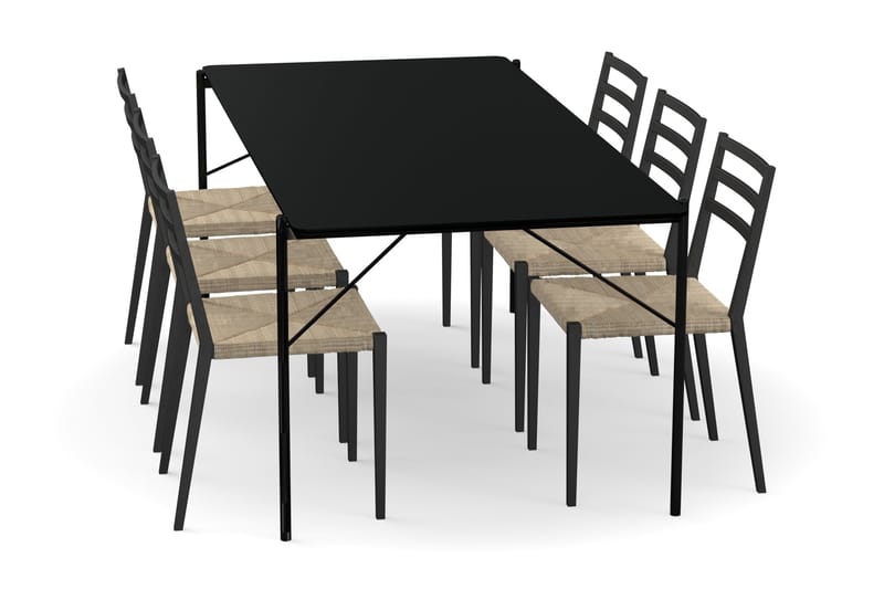 TAVANO Matbord 200 cm Svart med 6st DASTAKART Matstol - Matgrupp & matbord med stolar