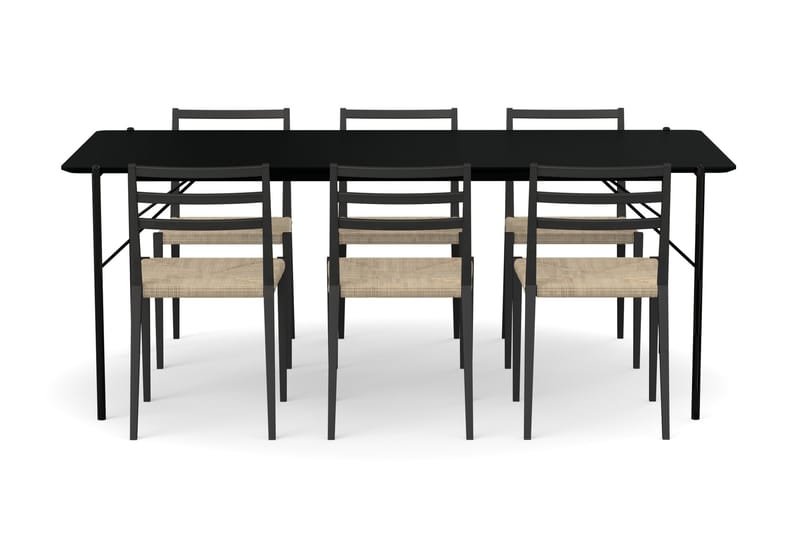 TAVANO Matbord 200 cm Svart med 6st DASTAKART Matstol - Matgrupp & matbord med stolar