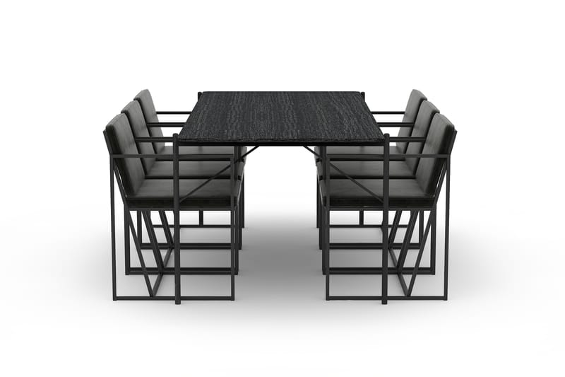 TAVANO Matbord 200 cm Svart med 6st NIJOU Köksstol Sammet - Matgrupp & matbord med stolar
