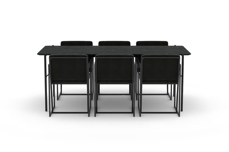 TAVANO Matbord 200 cm Svart med 6st NIJOU Köksstol Sammet - Matgrupp & matbord med stolar