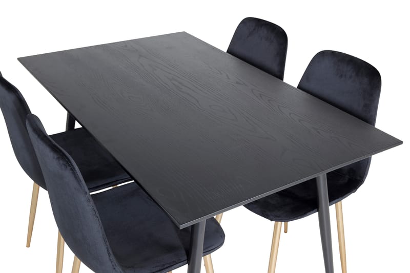 TIEBAS Matbord 120 cm Svart + 4 PESO Sammetsstolar Mässing - Matgrupp & matbord med stolar