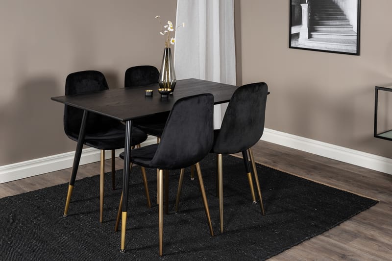 TIEBAS Matbord 120 cm Svart + 4 PESO Sammetsstolar Mässing - Möbler - Matplats - Matgrupp & matbord med stolar
