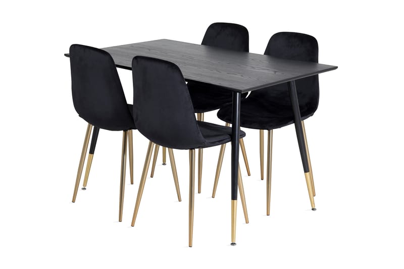 TIEBAS Matbord 120 cm Svart + 4 PESO Sammetsstolar Mässing - Möbler - Matplats - Matgrupp & matbord med stolar
