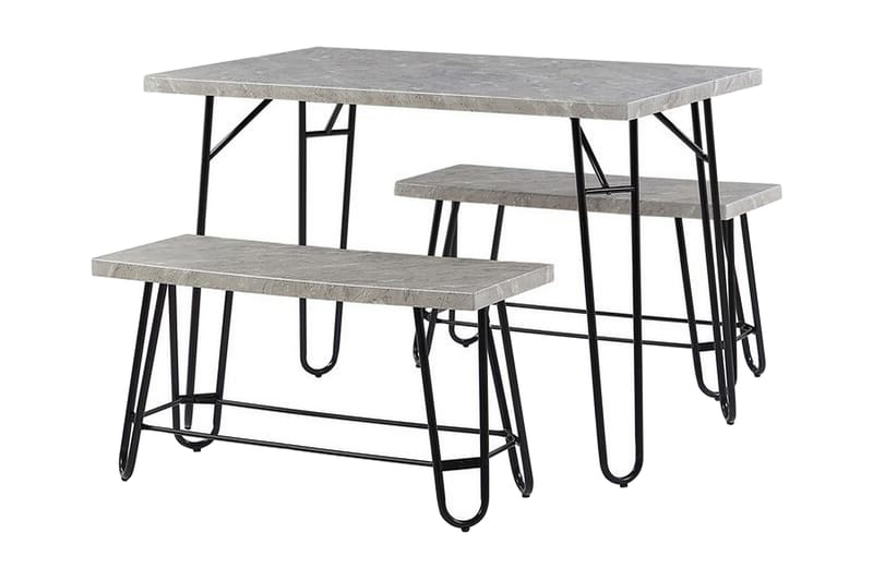 TYENNA Matbord 110 cm Grå/Svart + 2 Bänkar - Matgrupp & matbord med stolar
