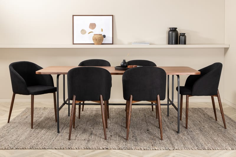 UNAI Matbord 200 cm Valnötsbrun/Svart + 6 INTORP Stolar Brun - Möbler - Matplats - Matgrupp & matbord med stolar