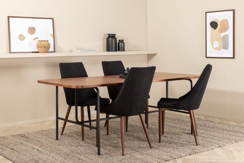 Unos Matgrupp 200 cm inkl 4 Campomar Stolar, Valnötsbrun/Svart