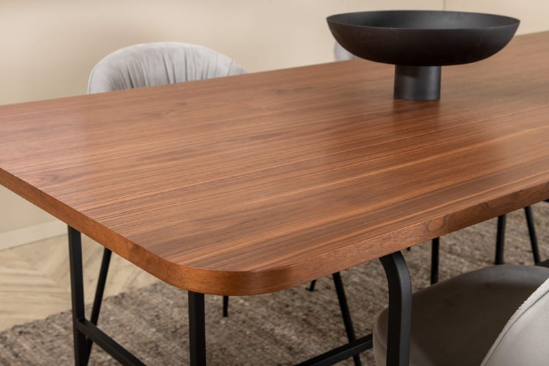 Unos Matgrupp 200 cm inkl 4 Foyos Stolar - Valnötsbrun/Svart/Grå - Möbler - Matplats - Matgrupp & matbord med stolar