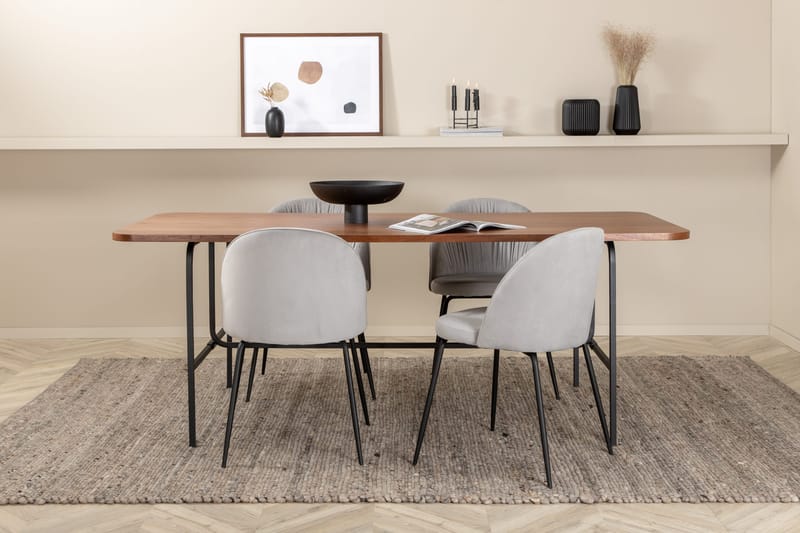 Unos Matgrupp 200 cm inkl 4 Foyos Stolar - Valnötsbrun/Svart/Grå - Möbler - Matplats - Matgrupp & matbord med stolar