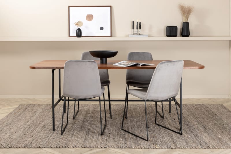 Unos Matgrupp 200 cm inkl 4 Jadraque Stolar - Valnötsbrun/Svart/Grå - Möbler - Matplats - Matgrupp & matbord med stolar