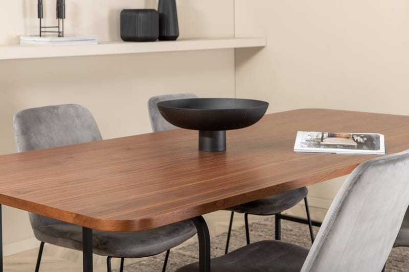 Unos Matgrupp 200 cm inkl 4 Jadraque Stolar - Valnötsbrun/Svart/Grå - Möbler - Matplats - Matgrupp & matbord med stolar