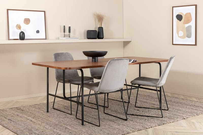 Unos Matgrupp 200 cm inkl 4 Jadraque Stolar, Valnötsbrun/Svart/Grå