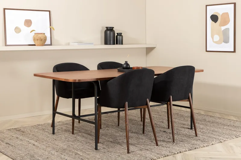 Unos Matgrupp 200 cm inkl 4 Kullersbro Stolar - Valnötsbrun/Svart/Brun - Möbler - Matplats - Matgrupp & matbord med stolar