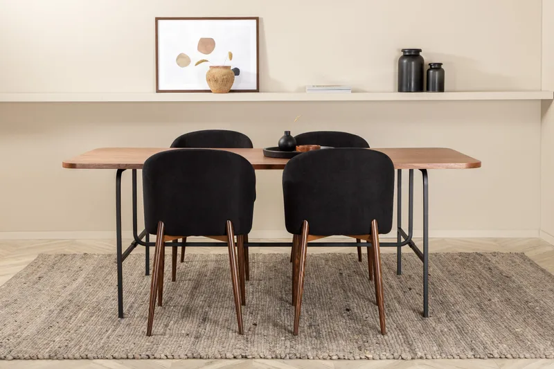 Unos Matgrupp 200 cm inkl 4 Kullersbro Stolar, Valnötsbrun/Svart/Brun