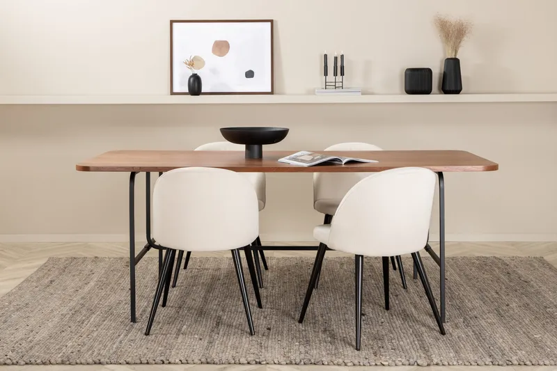 Unos Matgrupp 200 cm inkl 4 Valera Manchesterstolar - Valnötsbrun/Svart/Beige - Möbler - Matplats - Matgrupp & matbord med stolar