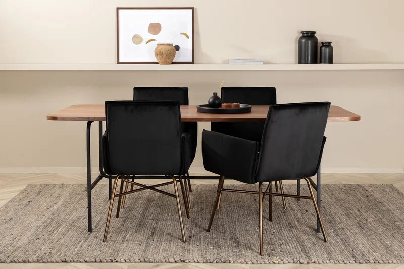 Unos Matgrupp 200 cm inkl 4 Pipi Stolar - Valnötsbrun/Svart/Kopper - Möbler - Matplats - Matgrupp & matbord med stolar