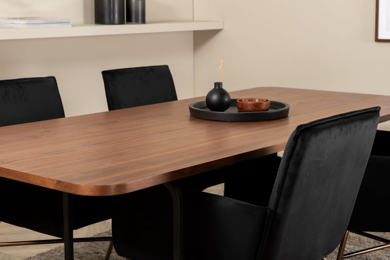 Unos Matgrupp 200 cm inkl 4 Pipi Stolar - Valnötsbrun/Svart/Kopper - Möbler - Matplats - Matgrupp & matbord med stolar