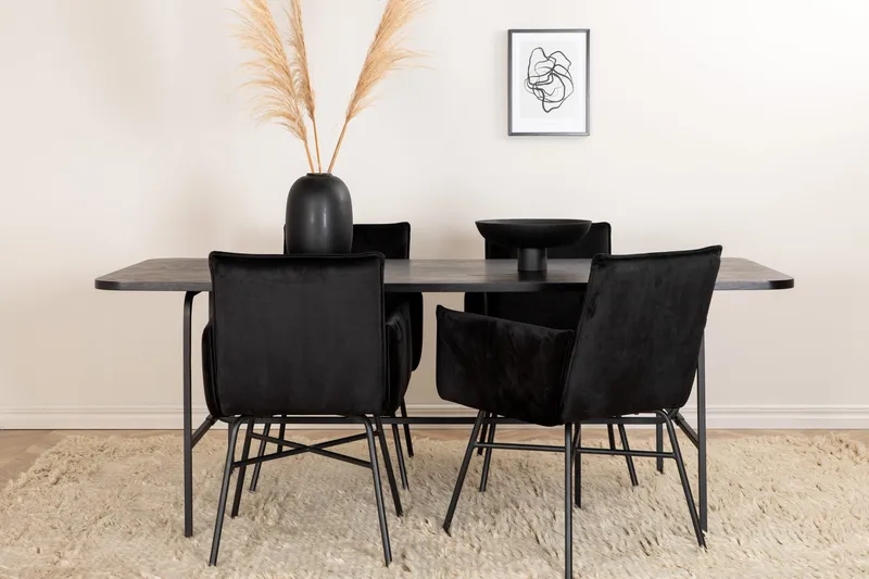 Unos Matgrupp 200 cm inkl 4 Pipi Stolar - Svart - Möbler - Matplats - Matgrupp & matbord med stolar