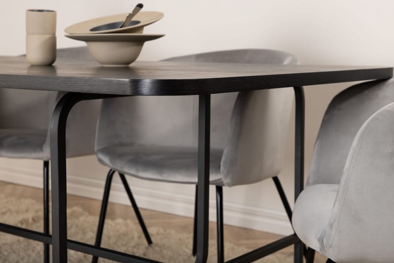 Unos Matgrupp 200 cm inkl 6 Berita Sammetsstolar - Svart/Grå - Möbler - Matplats - Matgrupp & matbord med stolar