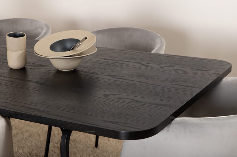 Unos Matgrupp 200 cm inkl 6 Berita Sammetsstolar - Svart/Grå - Möbler - Matplats - Matgrupp & matbord med stolar