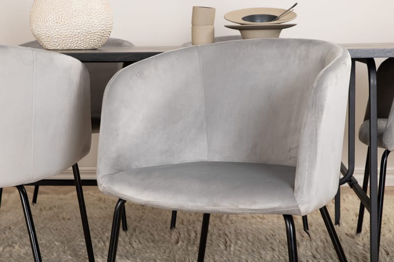 Unos Matgrupp 200 cm inkl 6 Berita Sammetsstolar - Svart/Grå - Möbler - Matplats - Matgrupp & matbord med stolar