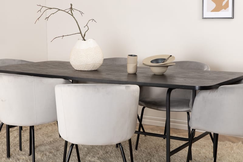 Unos Matgrupp 200 cm inkl 6 Berita Sammetsstolar - Svart/Grå - Möbler - Matplats - Matgrupp & matbord med stolar