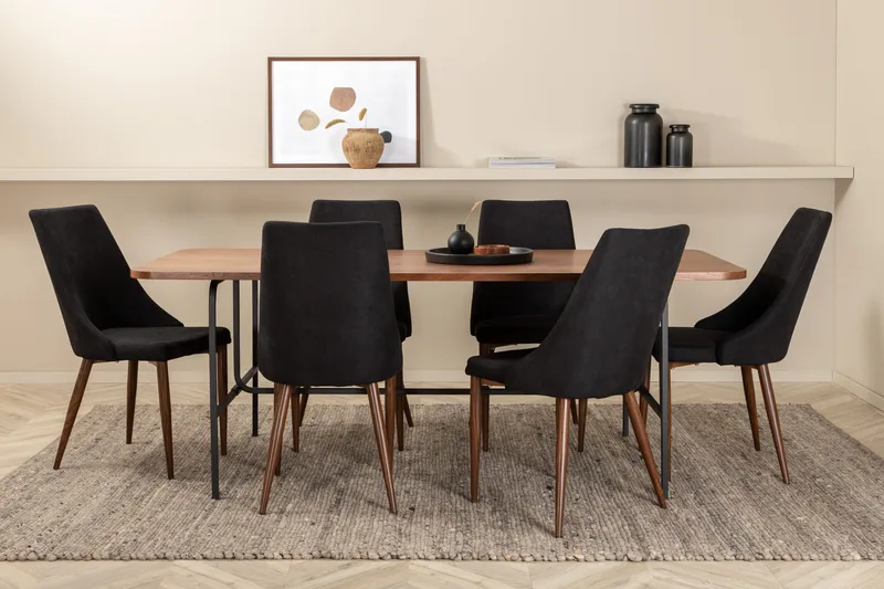 Unos Matgrupp 200 cm inkl 6 Campomar Stolar, Valnötsbrun/Svart