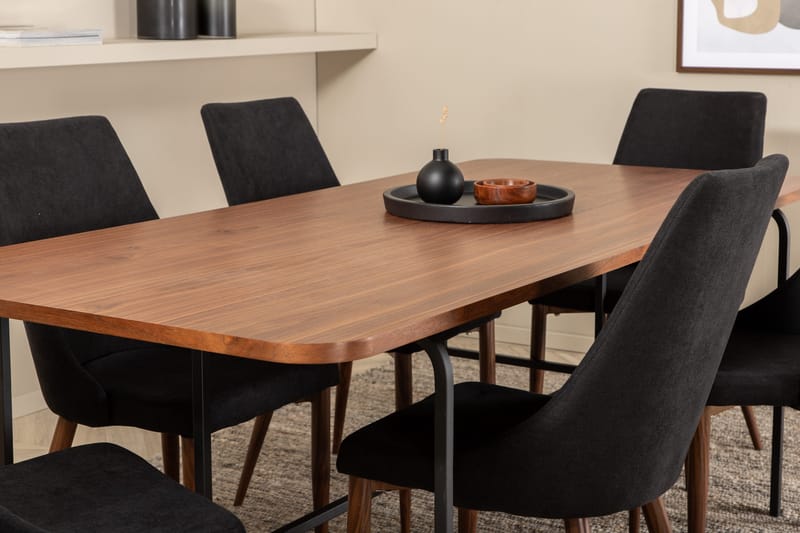 Unos Matgrupp 200 cm inkl 6 Campomar Stolar - Valnötsbrun/Svart - Möbler - Matplats - Matgrupp & matbord med stolar