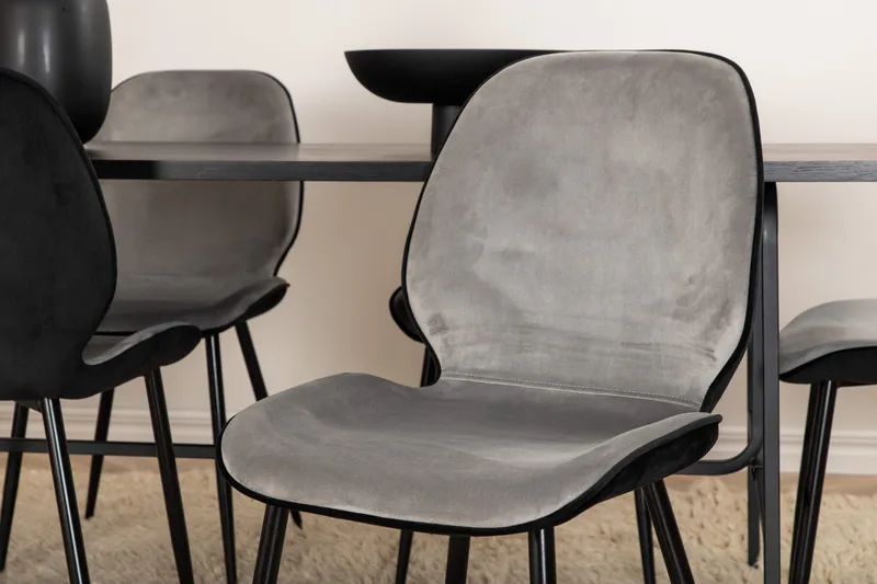 Unos Matgrupp 200 cm inkl 6 Emsa Stolar - Svart/Ljusgrå - Möbler - Matplats - Matgrupp & matbord med stolar