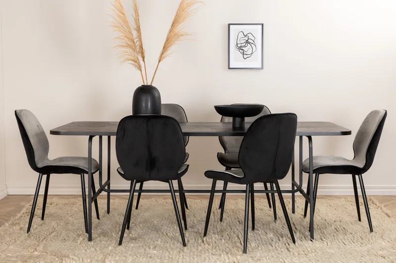 Unos Matgrupp 200 cm inkl 6 Emsa Stolar - Svart/Ljusgrå - Möbler - Matplats - Matgrupp & matbord med stolar