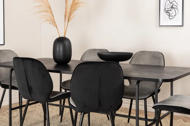 Unos Matgrupp 200 cm inkl 6 Emsa Stolar - Svart/Ljusgrå - Möbler - Matplats - Matgrupp & matbord med stolar