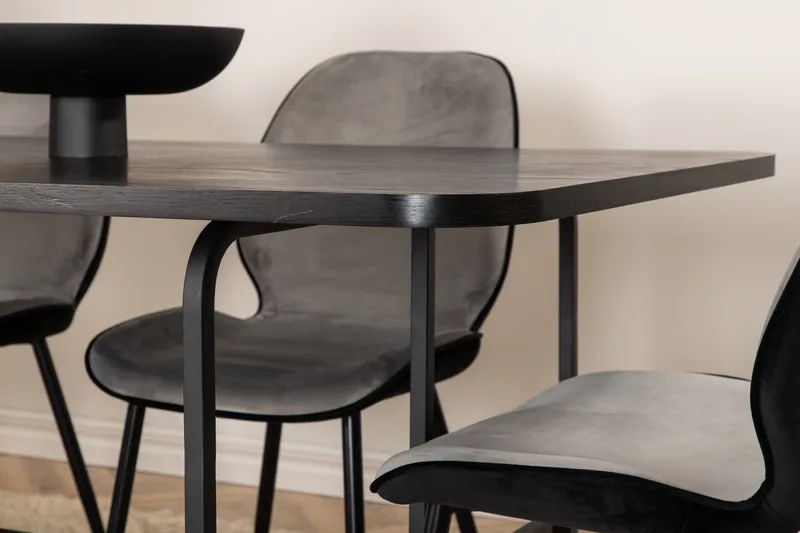 Unos Matgrupp 200 cm inkl 6 Emsa Stolar - Svart/Ljusgrå - Möbler - Matplats - Matgrupp & matbord med stolar