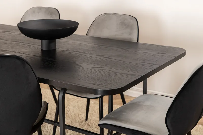 Unos Matgrupp 200 cm inkl 6 Emsa Stolar - Svart/Ljusgrå - Möbler - Matplats - Matgrupp & matbord med stolar