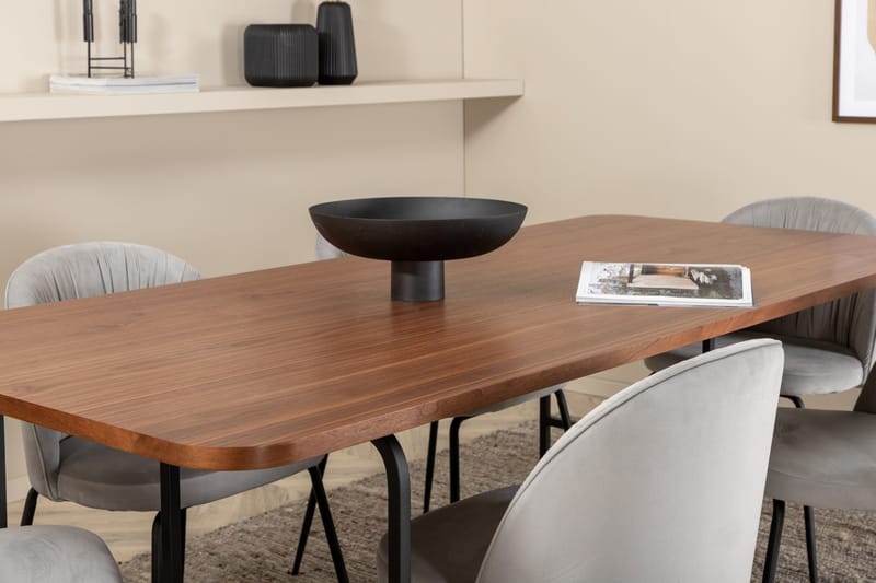 Unos Matgrupp 200 cm inkl 6 Foyos Stolar - Valnötsbrun/Svart/Grå - Möbler - Matplats - Matgrupp & matbord med stolar