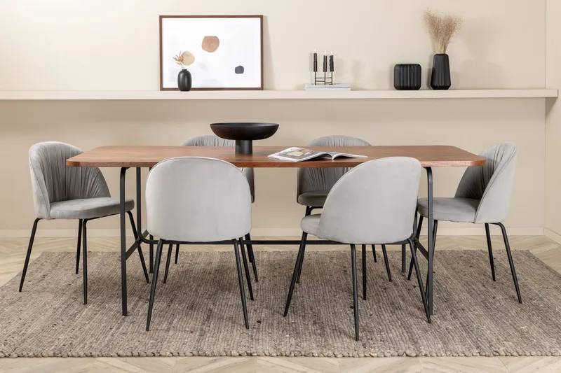 Unos Matgrupp 200 cm inkl 6 Foyos Stolar - Valnötsbrun/Svart/Grå - Möbler - Matplats - Matgrupp & matbord med stolar