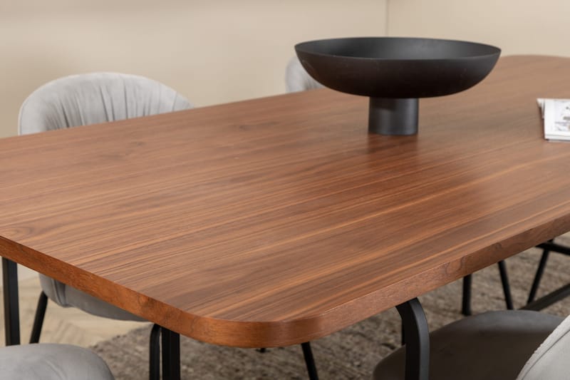 Unos Matgrupp 200 cm inkl 6 Foyos Stolar - Valnötsbrun/Svart/Grå - Möbler - Matplats - Matgrupp & matbord med stolar