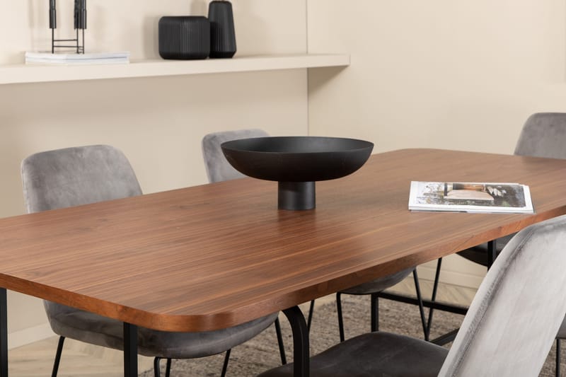 Unos Matgrupp 200 cm inkl 6 Jadraque Stolar - Valnötsbrun/Svart/Grå - Möbler - Matplats - Matgrupp & matbord med stolar