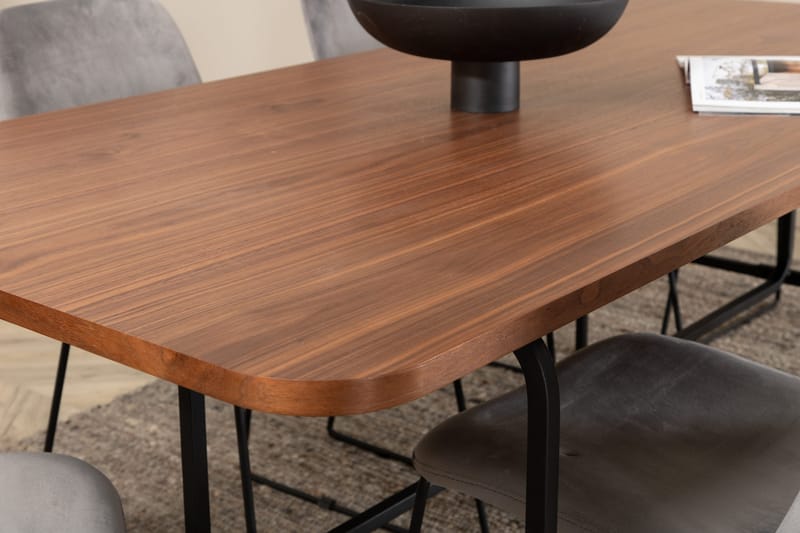 Unos Matgrupp 200 cm inkl 6 Jadraque Stolar - Valnötsbrun/Svart/Grå - Möbler - Matplats - Matgrupp & matbord med stolar