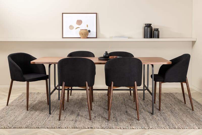 Unos Matgrupp 200 cm inkl 6 Kullersbro Stolar, Valnötsbrun/Svart/Brun