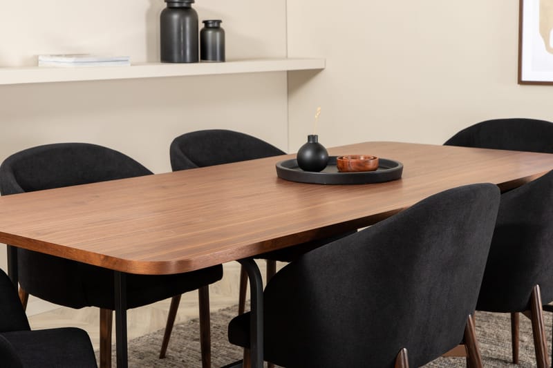 Unos Matgrupp 200 cm inkl 6 Kullersbro Stolar - Valnötsbrun/Svart/Brun - Möbler - Matplats - Matgrupp & matbord med stolar