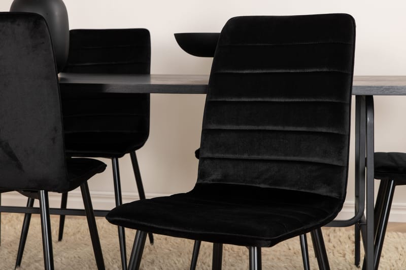 Unos Matgrupp 200 cm inkl 6 Robin Sammetsstolar - Svart - Möbler - Matplats - Matgrupp & matbord med stolar
