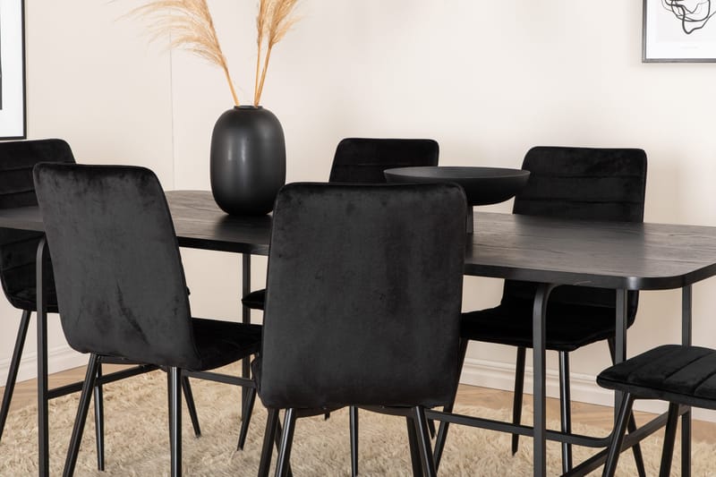 Unos Matgrupp 200 cm inkl 6 Robin Sammetsstolar - Svart - Möbler - Matplats - Matgrupp & matbord med stolar
