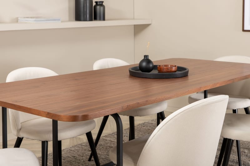 Unos Matgrupp 200 cm inkl 6 Valera Manchesterstolar - Valnötsbrun/Svart/Beige - Möbler - Matplats - Matgrupp & matbord med stolar