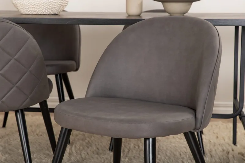 Unos Matgrupp 200 cm inkl 6 Velvets Stolar - Svart/Grå - Möbler - Matplats - Matgrupp & matbord med stolar