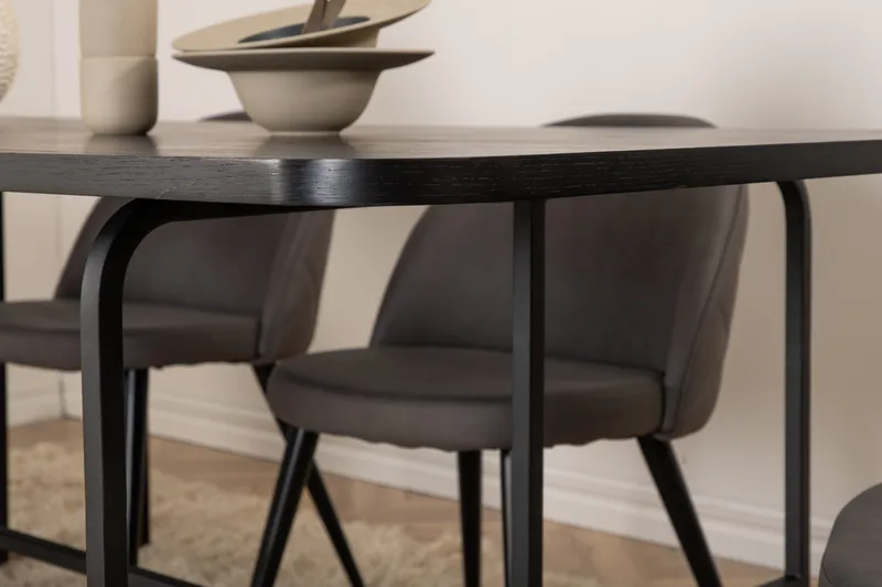 Unos Matgrupp 200 cm inkl 6 Velvets Stolar - Svart/Grå - Möbler - Matplats - Matgrupp & matbord med stolar