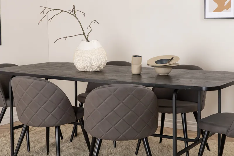 Unos Matgrupp 200 cm inkl 6 Velvets Stolar - Svart/Grå - Möbler - Matplats - Matgrupp & matbord med stolar