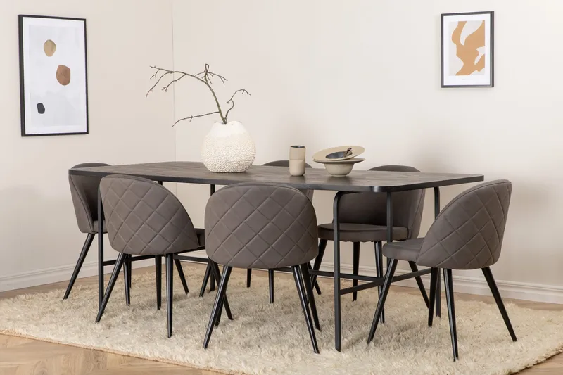 Unos Matgrupp 200 cm inkl 6 Velvets Stolar - Svart/Grå - Möbler - Matplats - Matgrupp & matbord med stolar