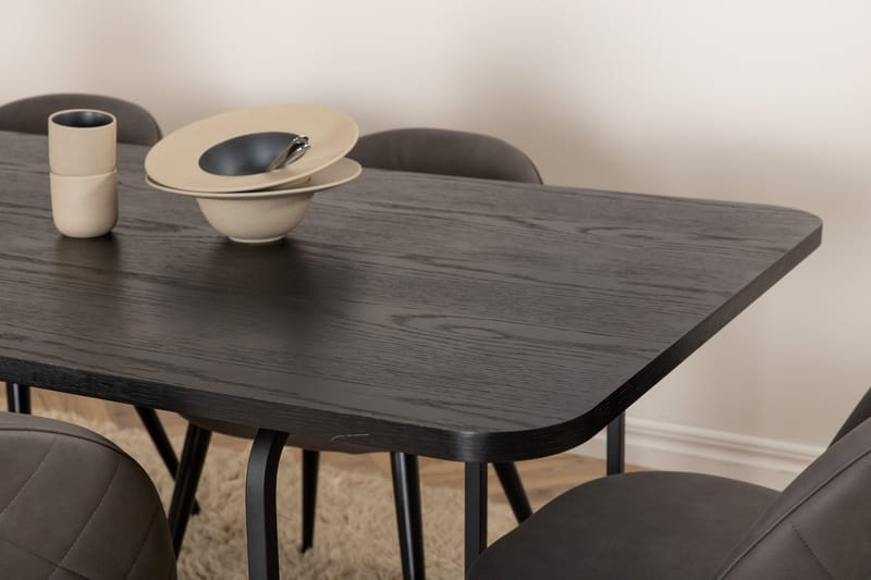 Unos Matgrupp 200 cm inkl 6 Velvets Stolar - Svart/Grå - Möbler - Matplats - Matgrupp & matbord med stolar