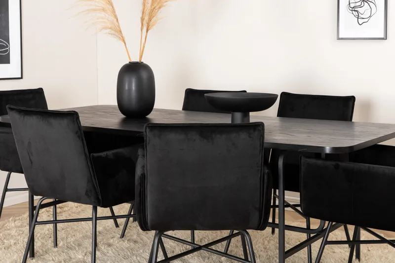 Unos Matgrupp 200 cm inkl 6 Pippi Stolar - Svart - Möbler - Matplats - Matgrupp & matbord med stolar