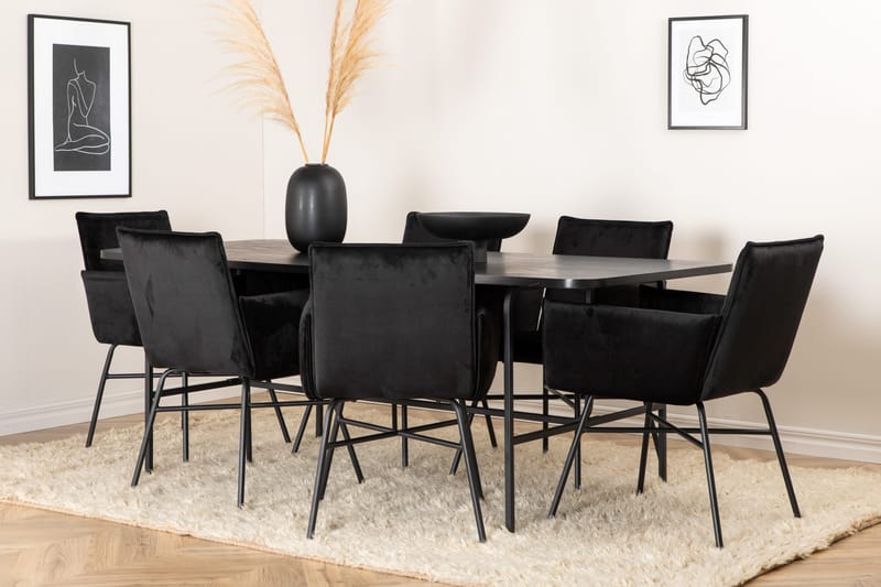 Unos Matgrupp 200 cm inkl 6 Pippi Stolar, Svart