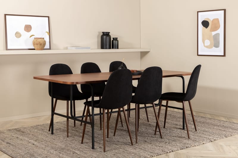 Unos Matgrupp 200 cm inkl 6 Pontus Stolar, Valnötsbrun/Svart